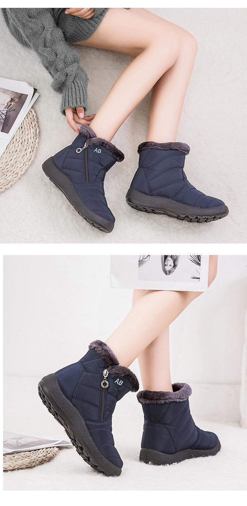 Bottes de Neige pour Femmes, Chaudes, Courtes, en Peluche, Bottines d'Hiver Confortables, à Fermeture Éclair, Chaussures Chaudes Antidérapantes, Doublées Fourrure, Courtes, Imperméables, Faciles à Enfiler, Légères pour l'Extérieur