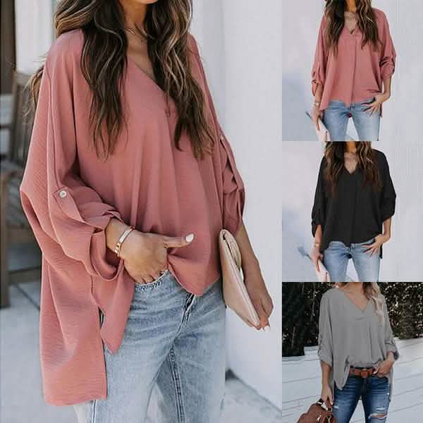 Chemisier col en V printemps-automne pour femmes