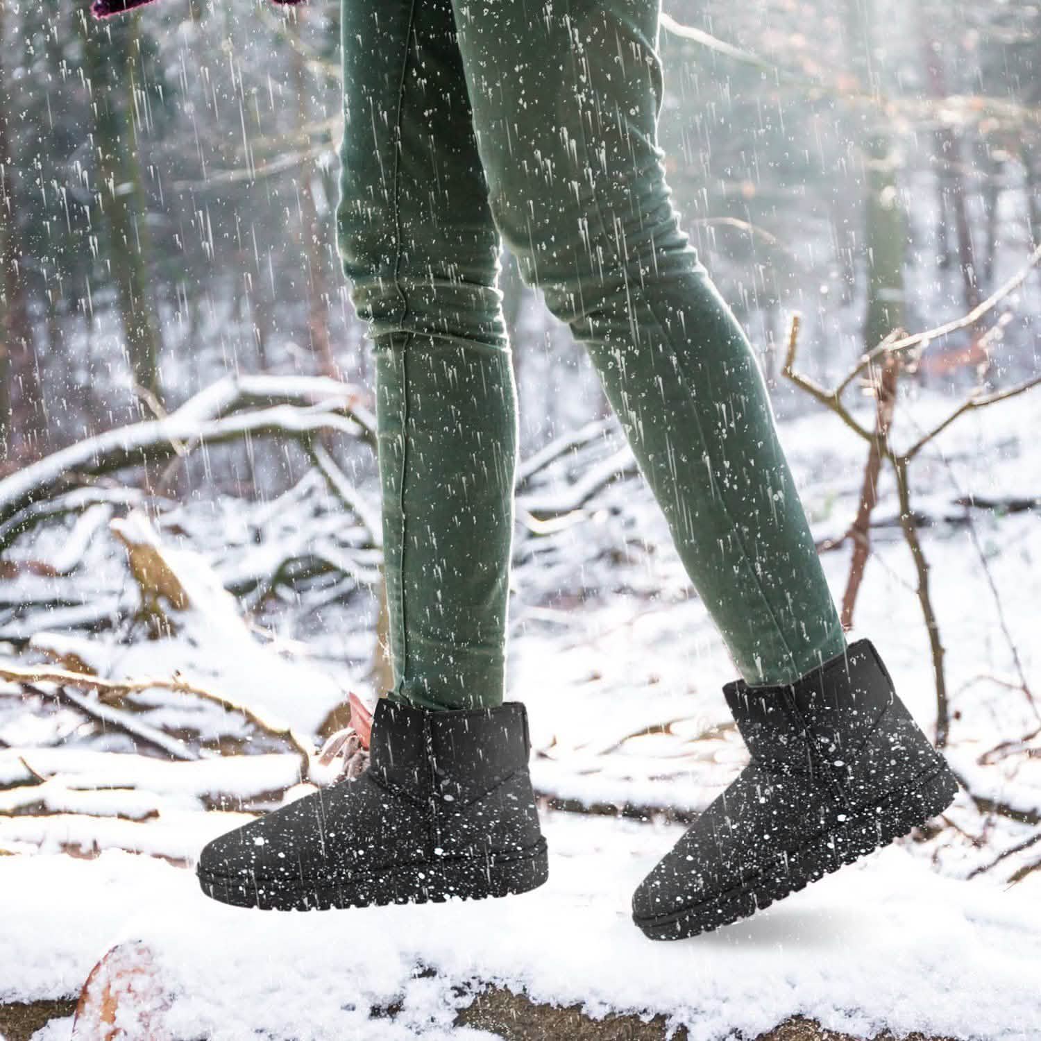 Bottes de neige mi-mollet en daim pour femme avec semelle en caoutchouc antidérapante
