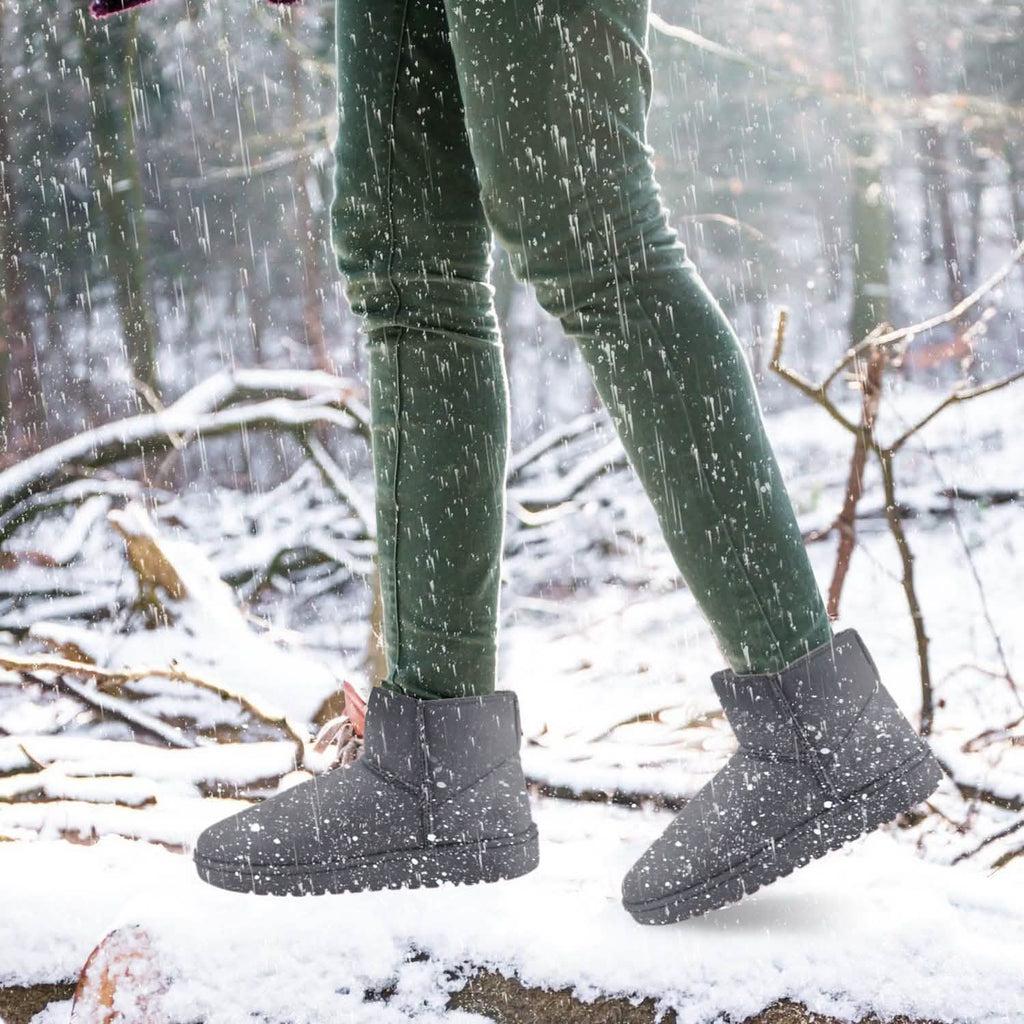 Bottes de neige mi-mollet en daim pour femme avec semelle en caoutchouc antidérapante