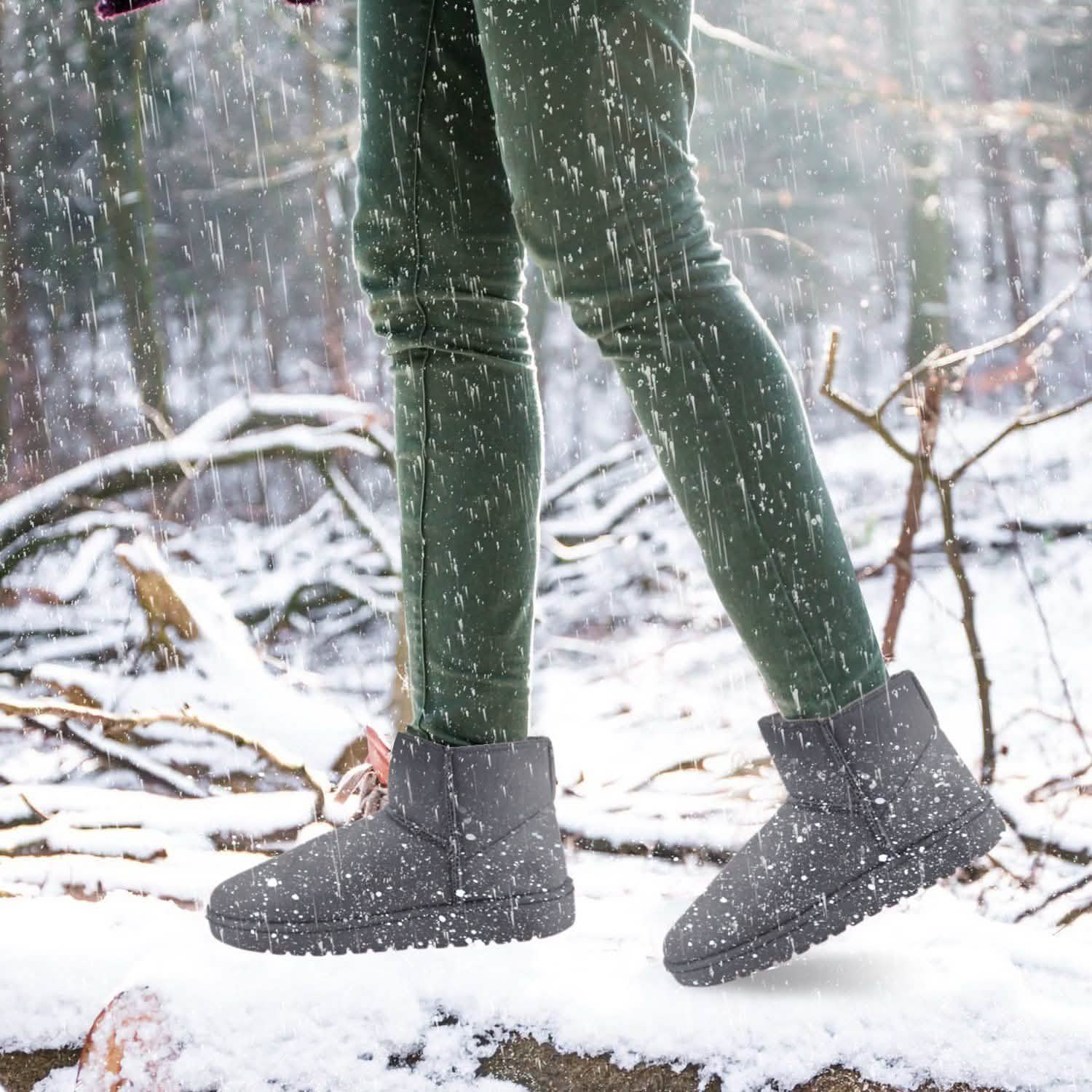 Bottes de neige mi-mollet en daim pour femme avec semelle en caoutchouc antidérapante