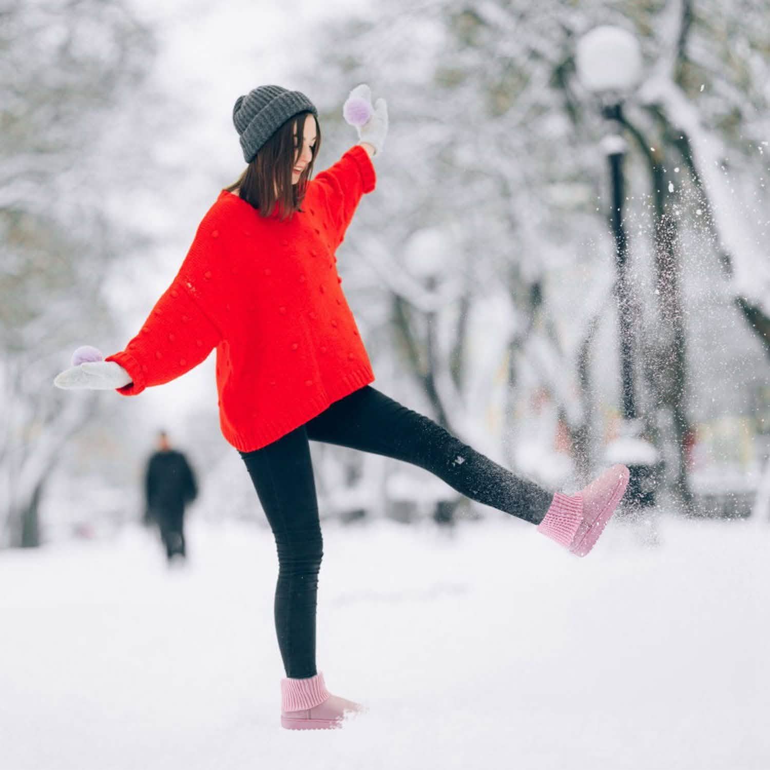Bottes de neige mi-mollet en daim pour femme avec semelle en caoutchouc antidérapante