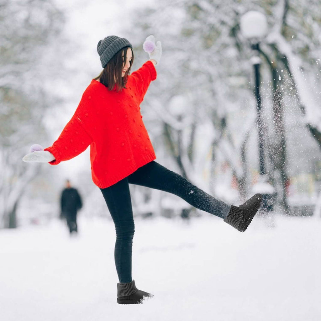 Bottes de neige mi-mollet en daim pour femme avec semelle en caoutchouc antidérapante