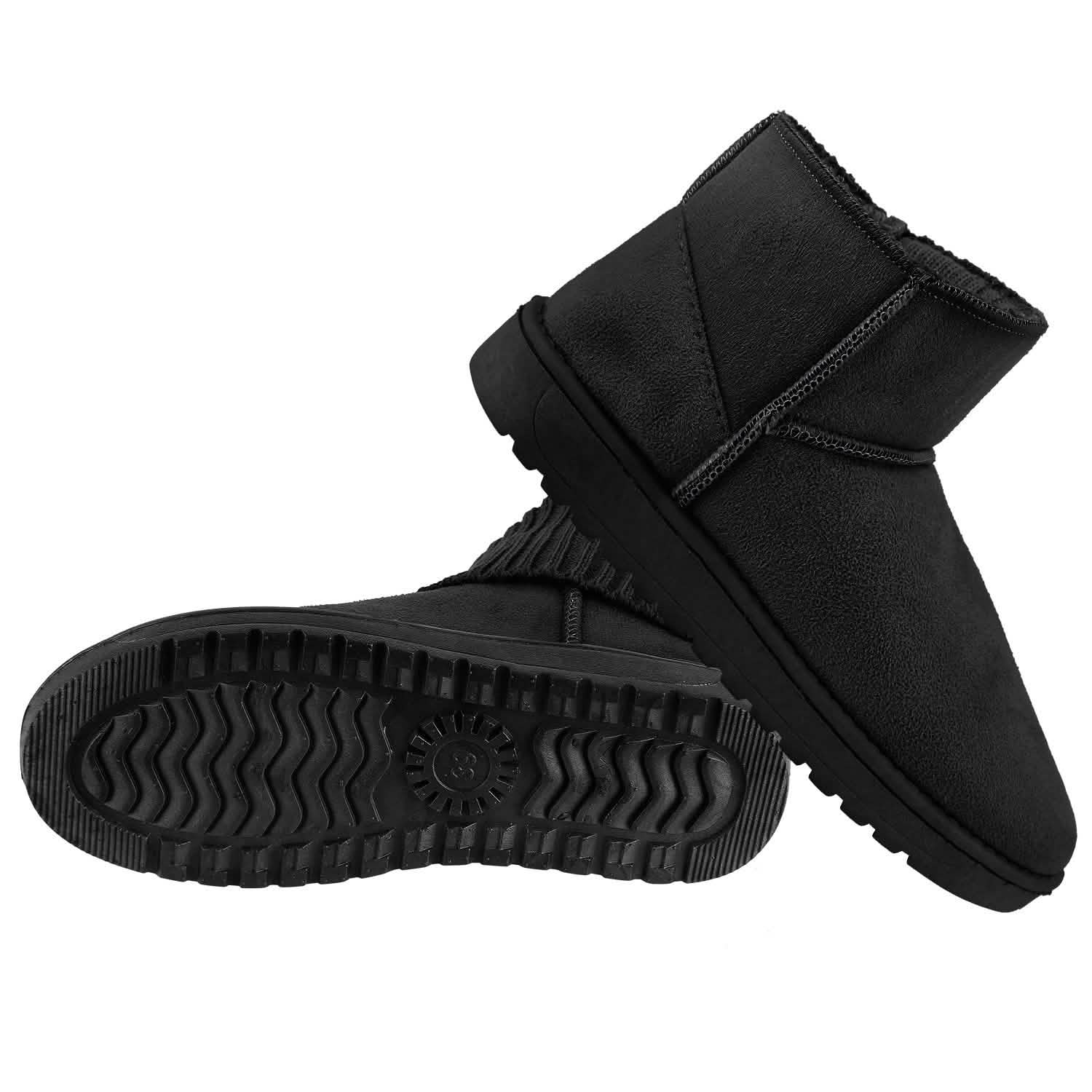 Bottes de neige mi-mollet en daim pour femme avec semelle en caoutchouc antidérapante