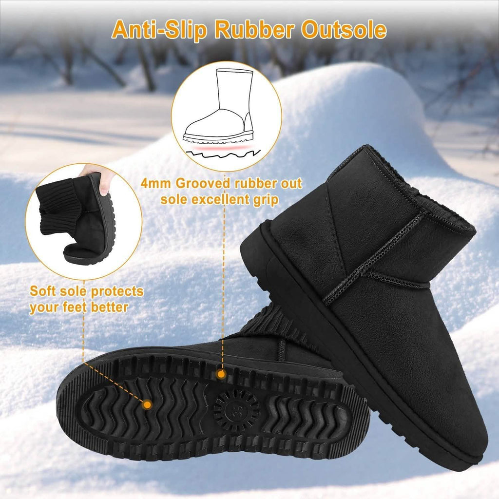 Bottes de neige mi-mollet en daim pour femme avec semelle en caoutchouc antidérapante