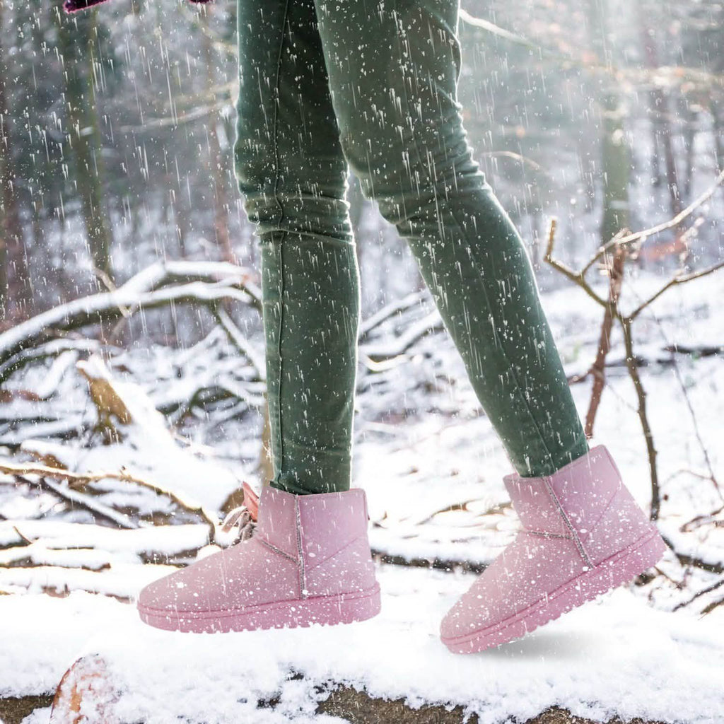 Bottes de neige mi-mollet en daim pour femme avec semelle en caoutchouc antidérapante