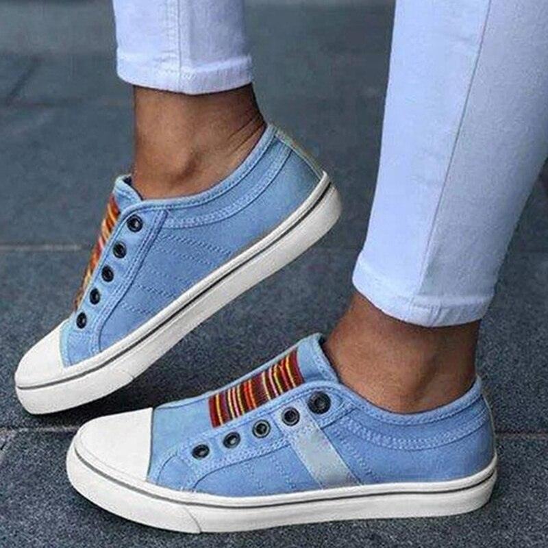 Baskets Femme Été Automne Baskets Basses en Toile Chaussures Plates Décontractées à Enfiler en Toile Confortables pour Femmes