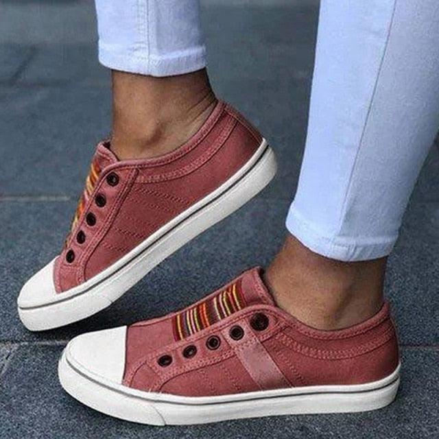 Baskets Femme Été Automne Baskets Basses en Toile Chaussures Plates Décontractées à Enfiler en Toile Confortables pour Femmes