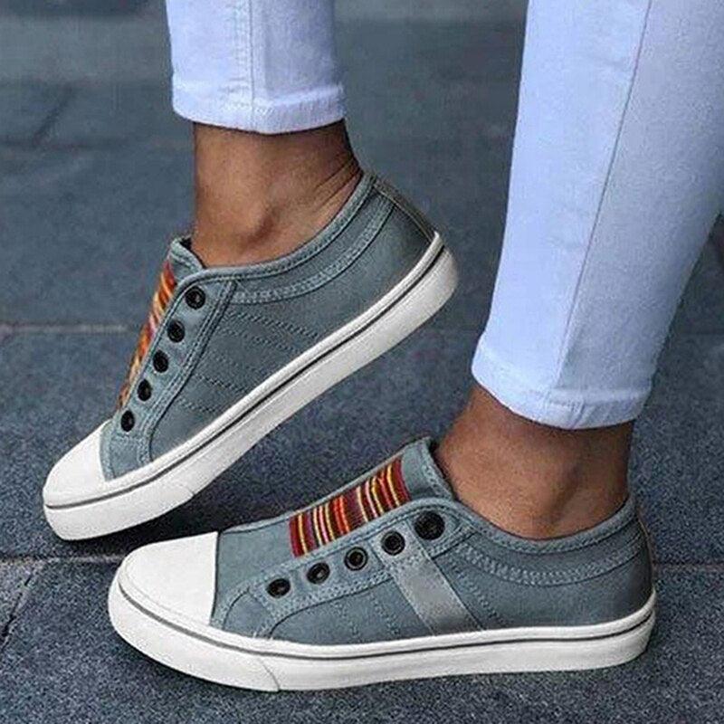 Baskets Femme Été Automne Baskets Basses en Toile Chaussures Plates Décontractées à Enfiler en Toile Confortables pour Femmes