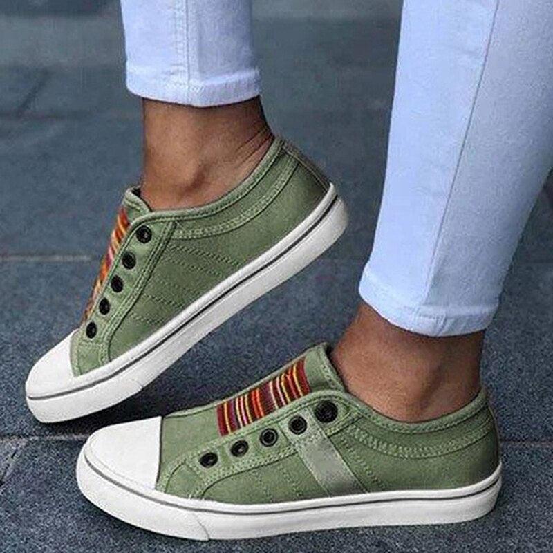 Baskets Femme Été Automne Baskets Basses en Toile Chaussures Plates Décontractées à Enfiler en Toile Confortables pour Femmes