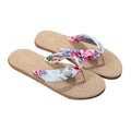 Tongs d'été fleuries pour femme, sandales de plage, chaussons en corde de chanvre, tongs de voyage, chaussons d'intérieur unisexes, chaussons en lin pour femme, chaussons respirants à bout ouvert