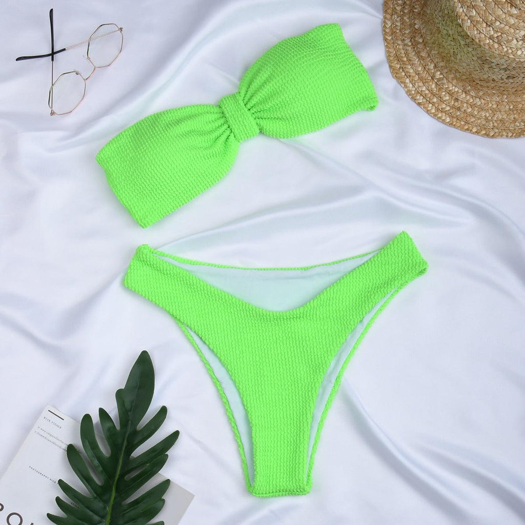Maillot de bain pour femme - Bikini pour femme - Ensemble de maillot de bain pour femme - Ensemble de bikini bandeau - Maillot de bain push-up - Maillot de bain de plage - Ensemble de maillot de bain de plage taille haute à épaules dénudées