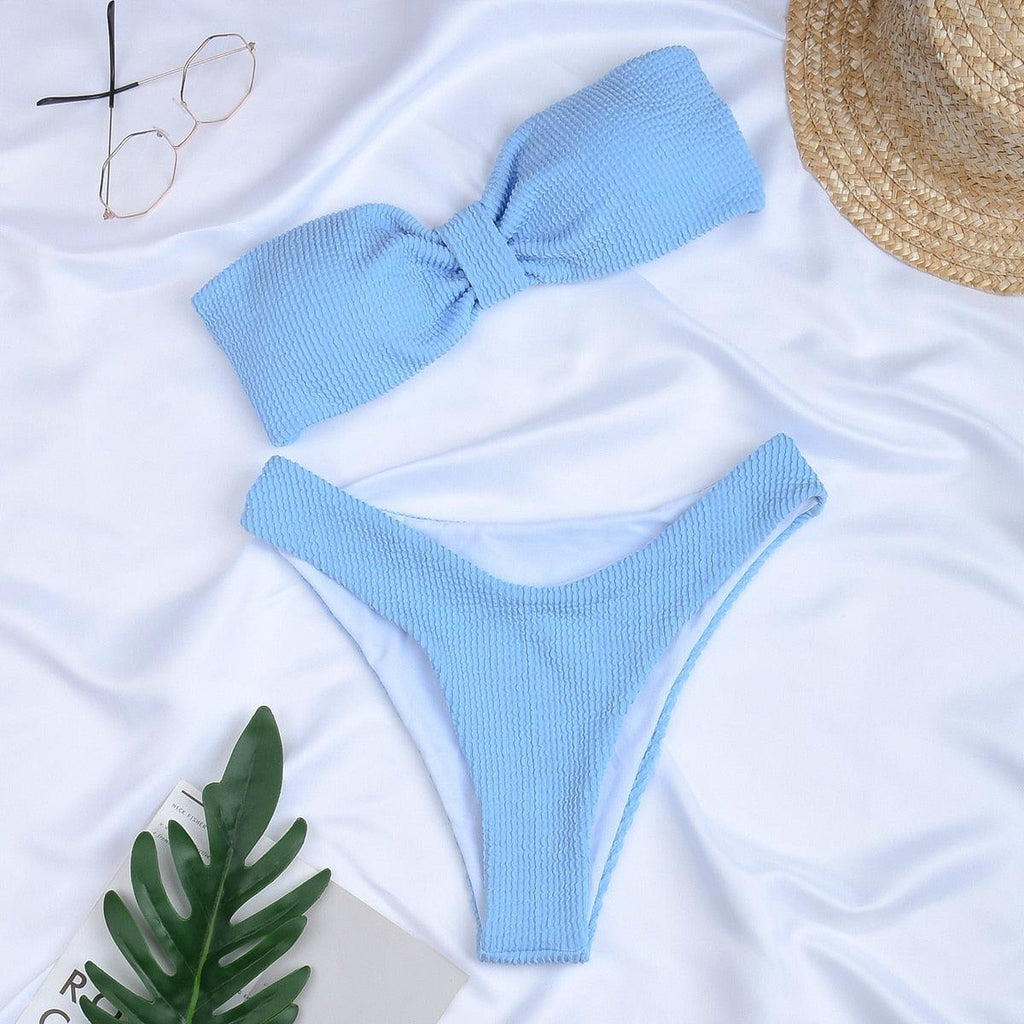 Maillot de bain pour femme - Bikini pour femme - Ensemble de maillot de bain pour femme - Ensemble de bikini bandeau - Maillot de bain push-up - Maillot de bain de plage - Ensemble de maillot de bain de plage taille haute à épaules dénudées