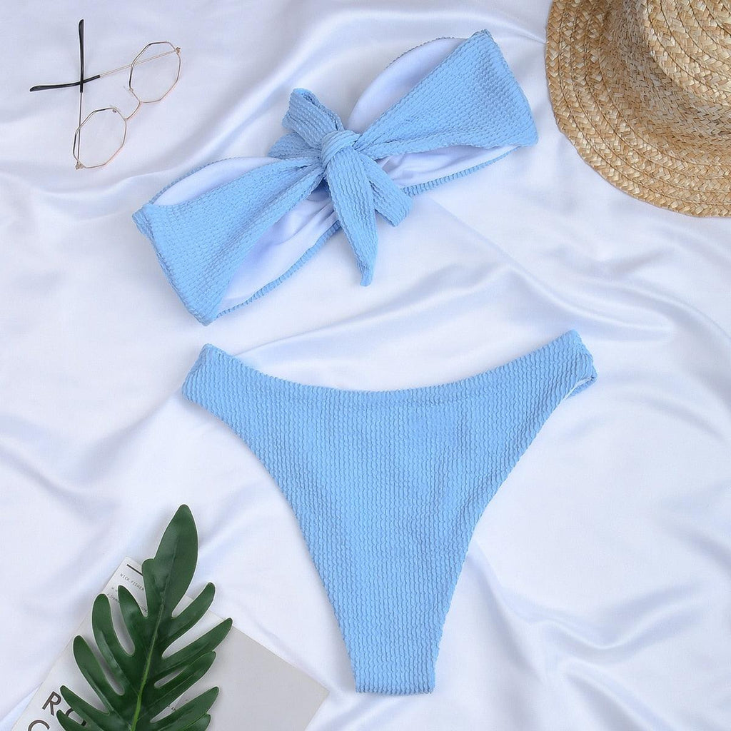 Maillot de bain pour femme - Bikini pour femme - Ensemble de maillot de bain pour femme - Ensemble de bikini bandeau - Maillot de bain push-up - Maillot de bain de plage - Ensemble de maillot de bain de plage taille haute à épaules dénudées