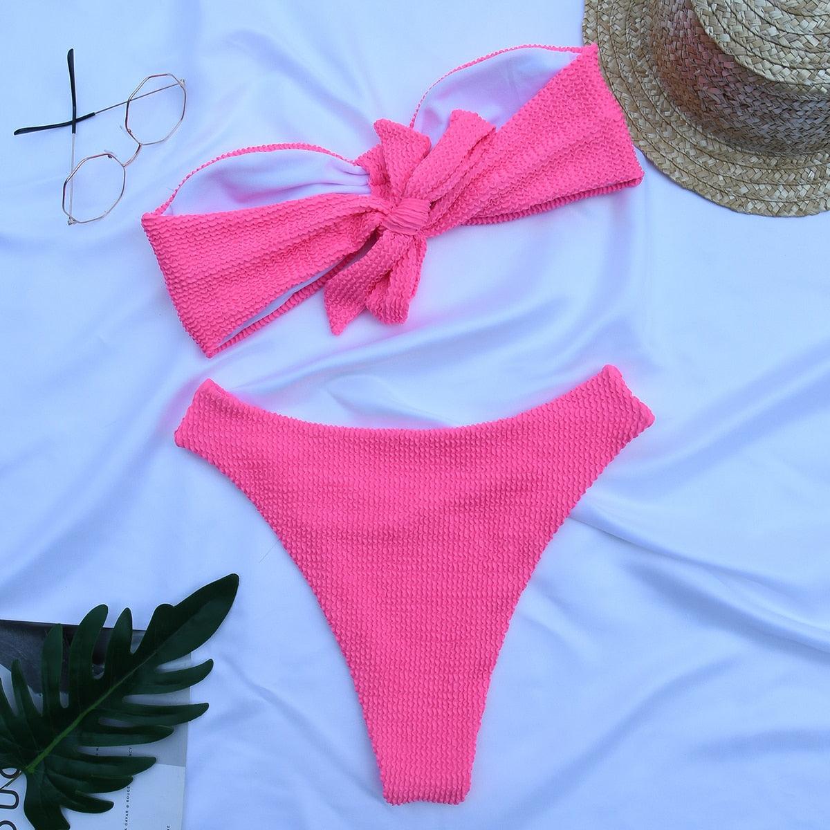 Maillot de bain pour femme - Bikini pour femme - Ensemble de maillot de bain pour femme - Ensemble de bikini bandeau - Maillot de bain push-up - Maillot de bain de plage - Ensemble de maillot de bain de plage taille haute à épaules dénudées
