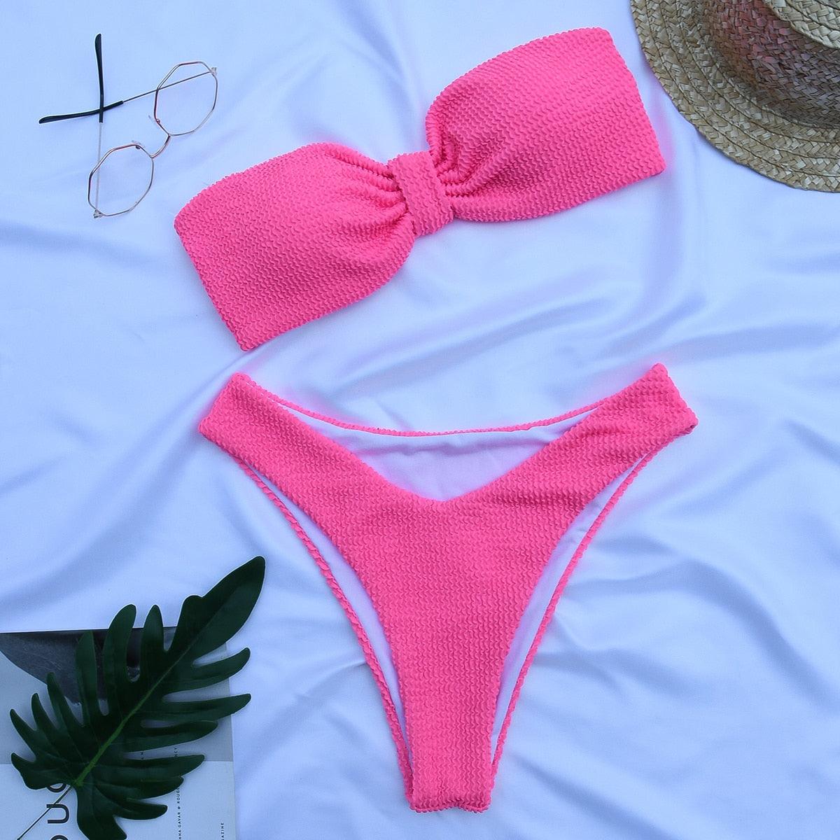 Maillot de bain pour femme - Bikini pour femme - Ensemble de maillot de bain pour femme - Ensemble de bikini bandeau - Maillot de bain push-up - Maillot de bain de plage - Ensemble de maillot de bain de plage taille haute à épaules dénudées