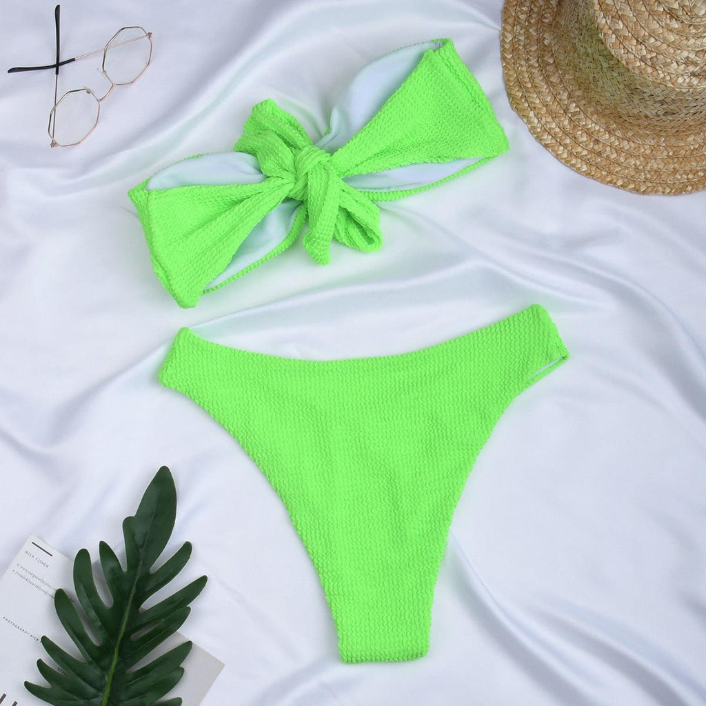Maillot de bain pour femme - Bikini pour femme - Ensemble de maillot de bain pour femme - Ensemble de bikini bandeau - Maillot de bain push-up - Maillot de bain de plage - Ensemble de maillot de bain de plage taille haute à épaules dénudées