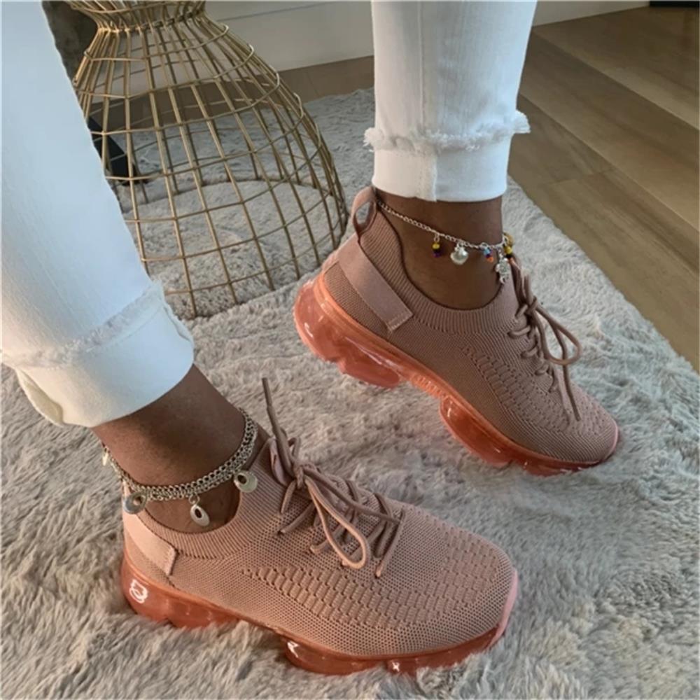 Baskets Tendance pour Femmes - Coussinets et Lacets - Chaussures de Sport Légères et Respirantes pour la Course à Pied, l'Entraînement en Extérieur - Idéales Printemps/Été pour Couples