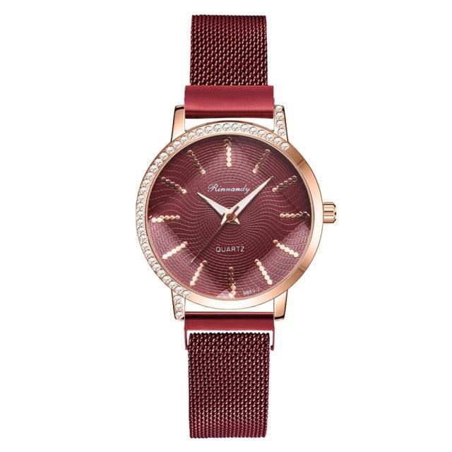 Montres Femme Nouvelle Montre à Quartz de Luxe à la Mode pour Dames, Horloge à Cadran Diamant Or Rose Robe Décontractée Montre-Bracelet Mouvement à Quartz Filles Dames Montre-Bracelet Grand Cadran Ceinture en Maille Montre et Ensemble Bracelet