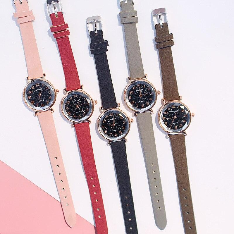 Montres Femme Montre Bracelet Ciel Étoilé Montre Bracelet Décontractée en Cuir Quartz Montre-Bracelet en Cuir Tendance Affichage Analogique Classique Romantique avec Ensemble Bracelet Bijoux