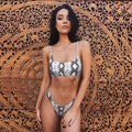 Maillot de bain bikini pour femme, ensemble de bikini léopard de plage, maillot de bain à col carré et larges bretelles pour femme, ensemble de bikini effronté taille haute, maillot de bain 2 pièces, maillot de bain push-up imitation peau de serpent