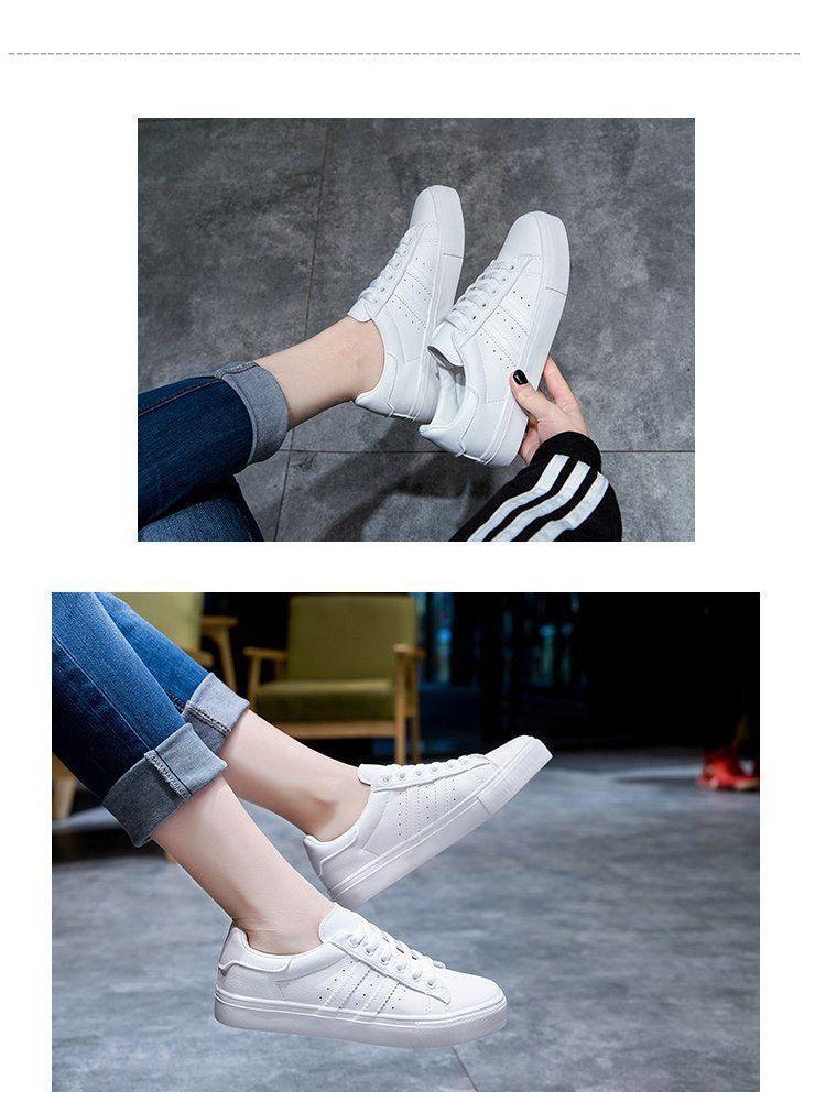 Chaussures décontractées blanches pour femmes Baskets décontractées plates pour femmes Chaussures vulcanisées respirantes pour filles Baskets confortables en cuir écologique à lacets de style décontracté blanc Baskets de rue