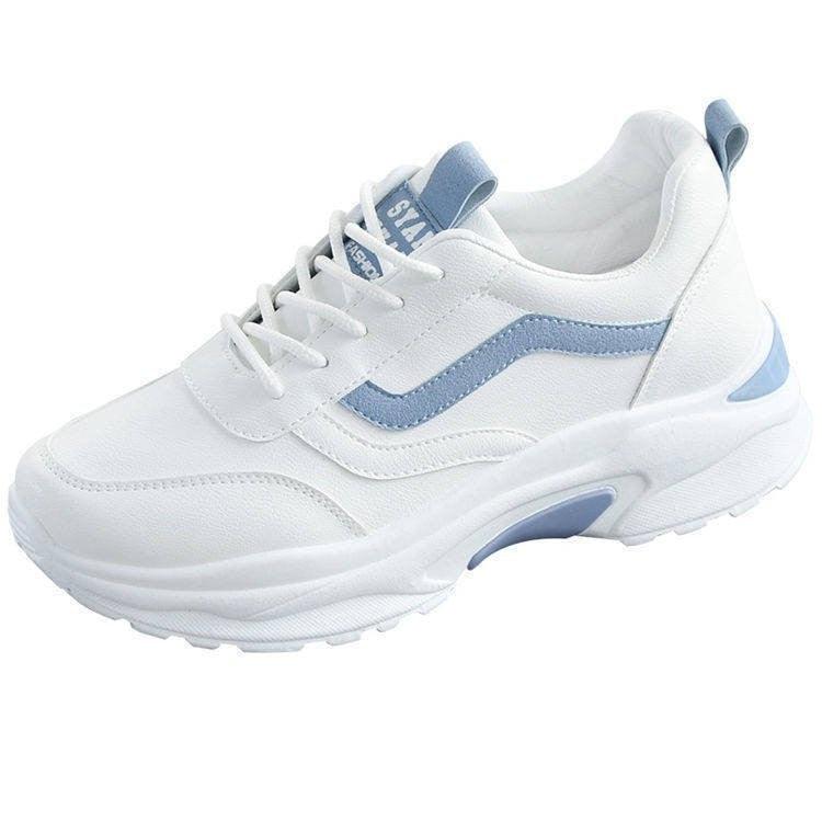 Baskets en cuir blanc pour femmes, chaussures plates confortables et respirantes, baskets à plateforme basses à lacets, classiques et confortables pour jeunes filles