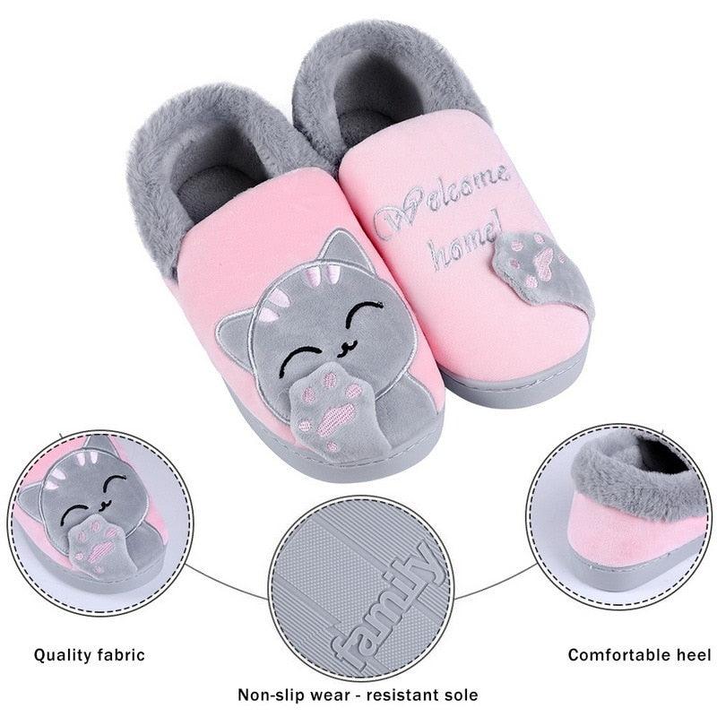 Chaussons d'intérieur pour femmes, en forme de chat, antidérapants et doux pour l'hiver, pantoufles chaudes pour couple, avec mousse à mémoire de forme, confortables et chauds pour l'intérieur et l'extérieur