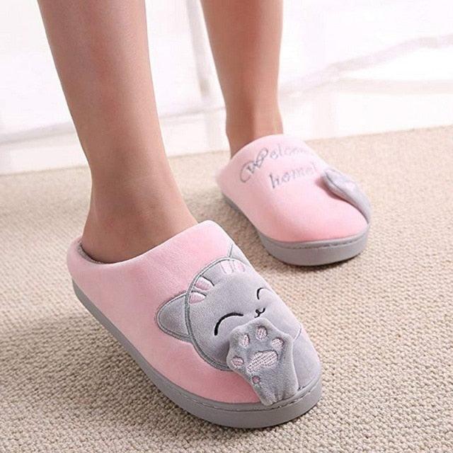 Chaussons d'intérieur pour femmes, en forme de chat, antidérapants et doux pour l'hiver, pantoufles chaudes pour couple, avec mousse à mémoire de forme, confortables et chauds pour l'intérieur et l'extérieur