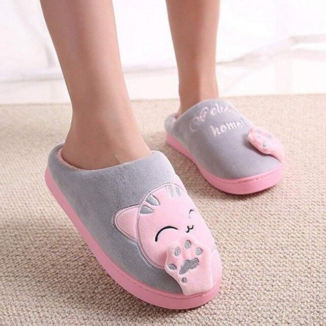 Chaussons d'intérieur pour femmes, en forme de chat, antidérapants et doux pour l'hiver, pantoufles chaudes pour couple, avec mousse à mémoire de forme, confortables et chauds pour l'intérieur et l'extérieur