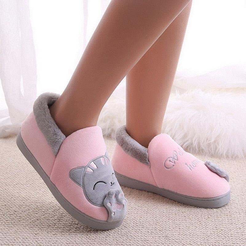 Chaussons d'intérieur pour femmes, en forme de chat, antidérapants et doux pour l'hiver, pantoufles chaudes pour couple, avec mousse à mémoire de forme, confortables et chauds pour l'intérieur et l'extérieur