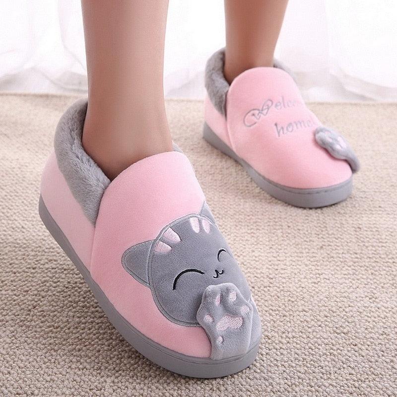 Chaussons d'intérieur pour femmes, en forme de chat, antidérapants et doux pour l'hiver, pantoufles chaudes pour couple, avec mousse à mémoire de forme, confortables et chauds pour l'intérieur et l'extérieur