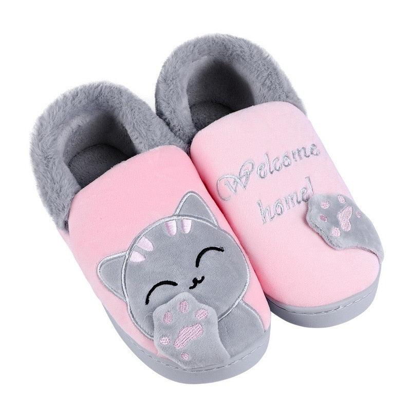 Chaussons d'intérieur pour femmes, en forme de chat, antidérapants et doux pour l'hiver, pantoufles chaudes pour couple, avec mousse à mémoire de forme, confortables et chauds pour l'intérieur et l'extérieur