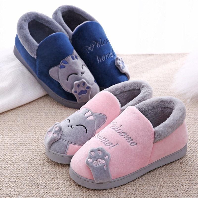 Chaussons d'intérieur pour femmes, en forme de chat, antidérapants et doux pour l'hiver, pantoufles chaudes pour couple, avec mousse à mémoire de forme, confortables et chauds pour l'intérieur et l'extérieur