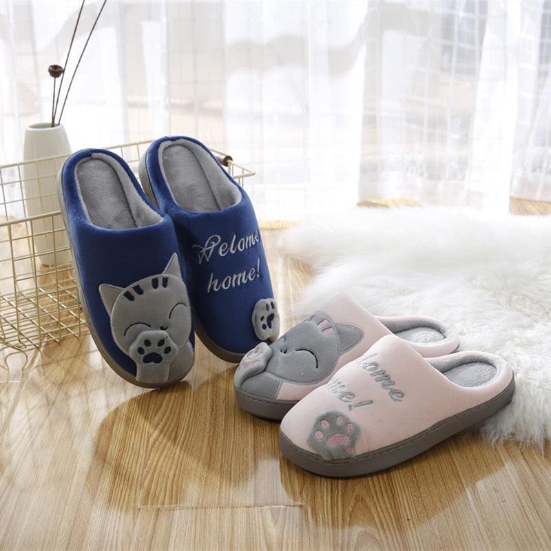 Chaussons d'hiver pour femmes, chaussures de chat, chaussons d'intérieur doux et chauds pour couples, chaussons de chambre ultra doux et légers, semelle en caoutchouc imperméable pour intérieur et extérieur pour femmes