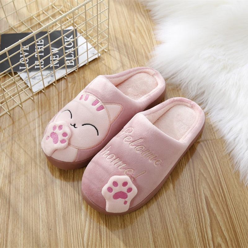 Chaussons d'hiver pour femmes, chaussures de chat, chaussons d'intérieur doux et chauds pour couples, chaussons de chambre ultra doux et légers, semelle en caoutchouc imperméable pour intérieur et extérieur pour femmes