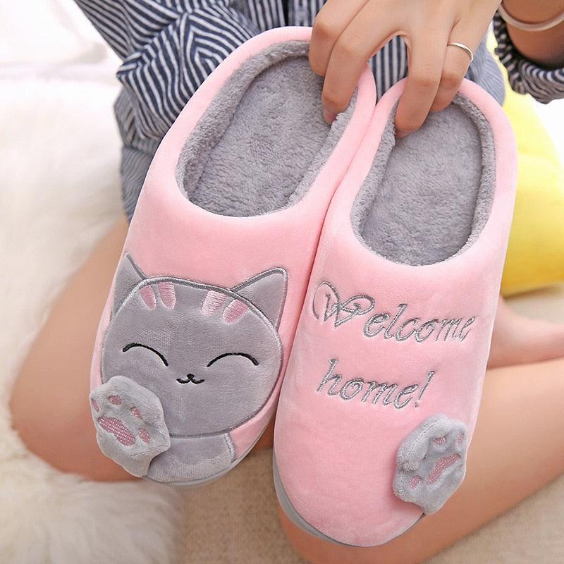 Chaussons d'hiver pour femmes, chaussures de chat, chaussons d'intérieur doux et chauds pour couples, chaussons de chambre ultra doux et légers, semelle en caoutchouc imperméable pour intérieur et extérieur pour femmes