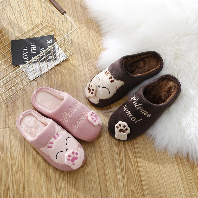 Chaussons d'hiver pour femmes, chaussures de chat, chaussons d'intérieur doux et chauds pour couples, chaussons de chambre ultra doux et légers, semelle en caoutchouc imperméable pour intérieur et extérieur pour femmes