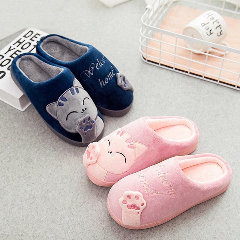 Chaussons d'hiver pour femmes, chaussures de chat, chaussons d'intérieur doux et chauds pour couples, chaussons de chambre ultra doux et légers, semelle en caoutchouc imperméable pour intérieur et extérieur pour femmes