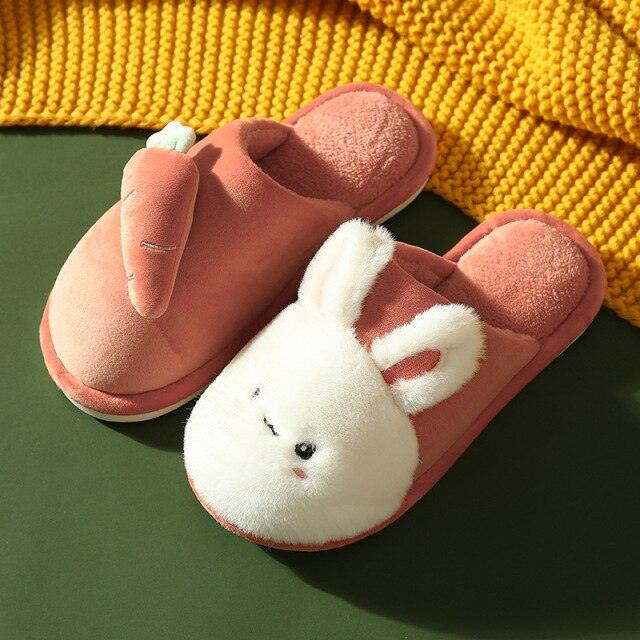 Femmes Hiver Maison Fourrure Chaussons Chaud Coton Lapin Chaussures Intérieur Chambre Femmes Hommes Claquettes Fourrure Coton Pantoufles Maison Doux Polaire Peluche Maison Chaud Confortable Pantoufles