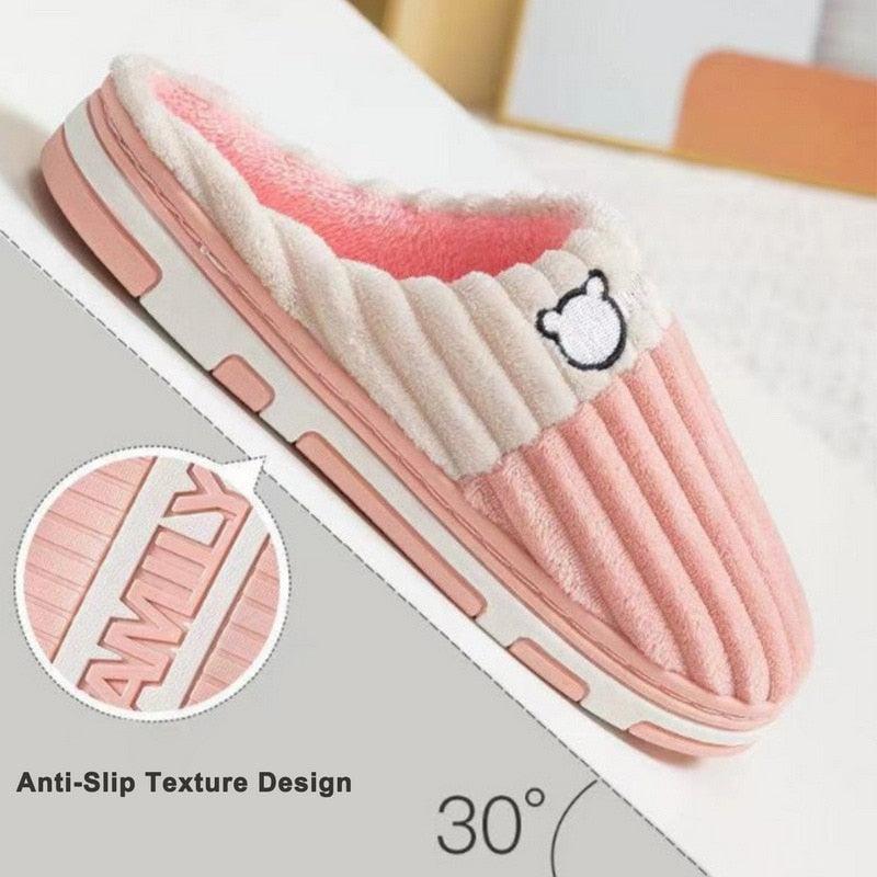 Chaussons d'hiver chauds en fourrure pour femmes, chaussons de maison pour hommes, talons plats confortables, pantoufles d'intérieur chaudes et douces en polaire, pantoufles à mémoire de forme, chaussures de chambre d'hiver