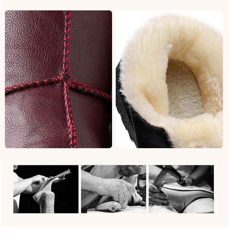 Chaussures d'hiver chaudes de luxe pour femmes Imperméables en peluche et cuir Chaussures en coton pour la maison Quotidien Antidérapantes Semelle souple Doublure en peluche Bottines fourrées chaudes à lacets Plateforme plate Élégantes Confortables Noires