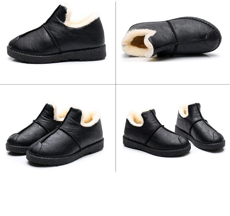 Chaussures d'hiver chaudes de luxe pour femmes Imperméables en peluche et cuir Chaussures en coton pour la maison Quotidien Antidérapantes Semelle souple Doublure en peluche Bottines fourrées chaudes à lacets Plateforme plate Élégantes Confortables Noires