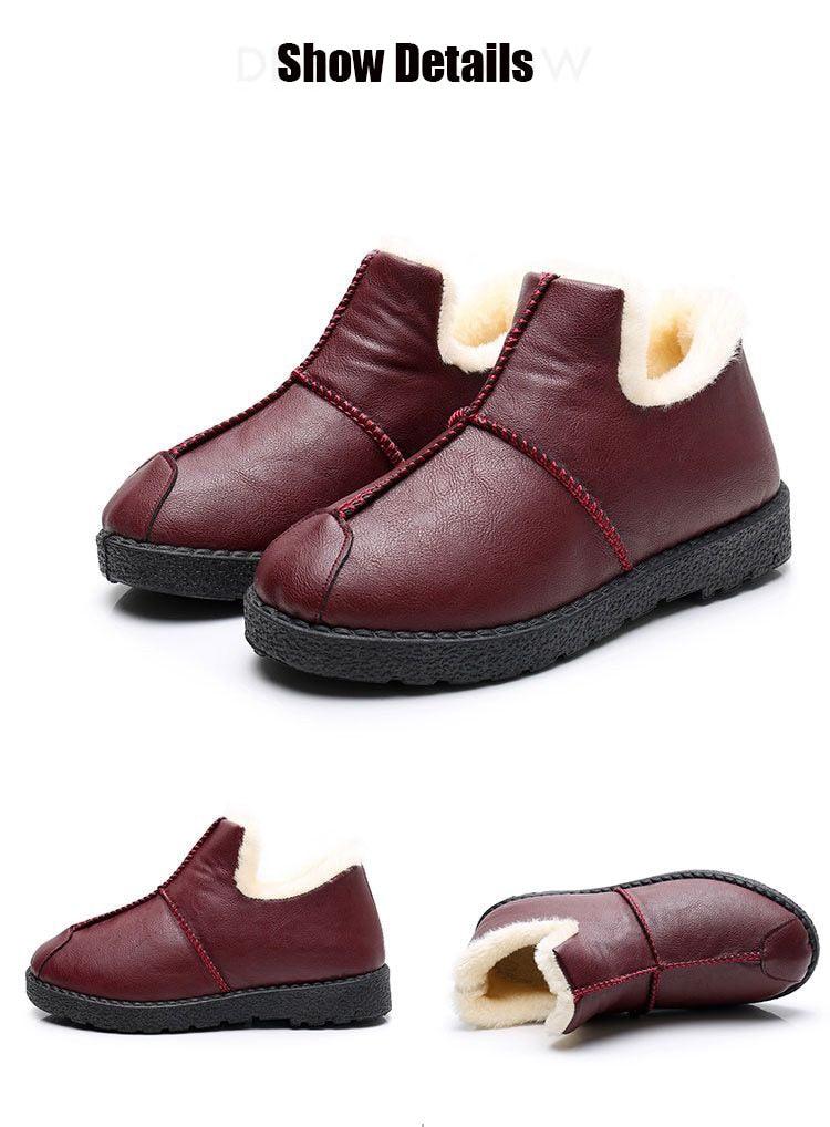 Chaussures d'hiver chaudes de luxe pour femmes Imperméables en peluche et cuir Chaussures en coton pour la maison Quotidien Antidérapantes Semelle souple Doublure en peluche Bottines fourrées chaudes à lacets Plateforme plate Élégantes Confortables Noires