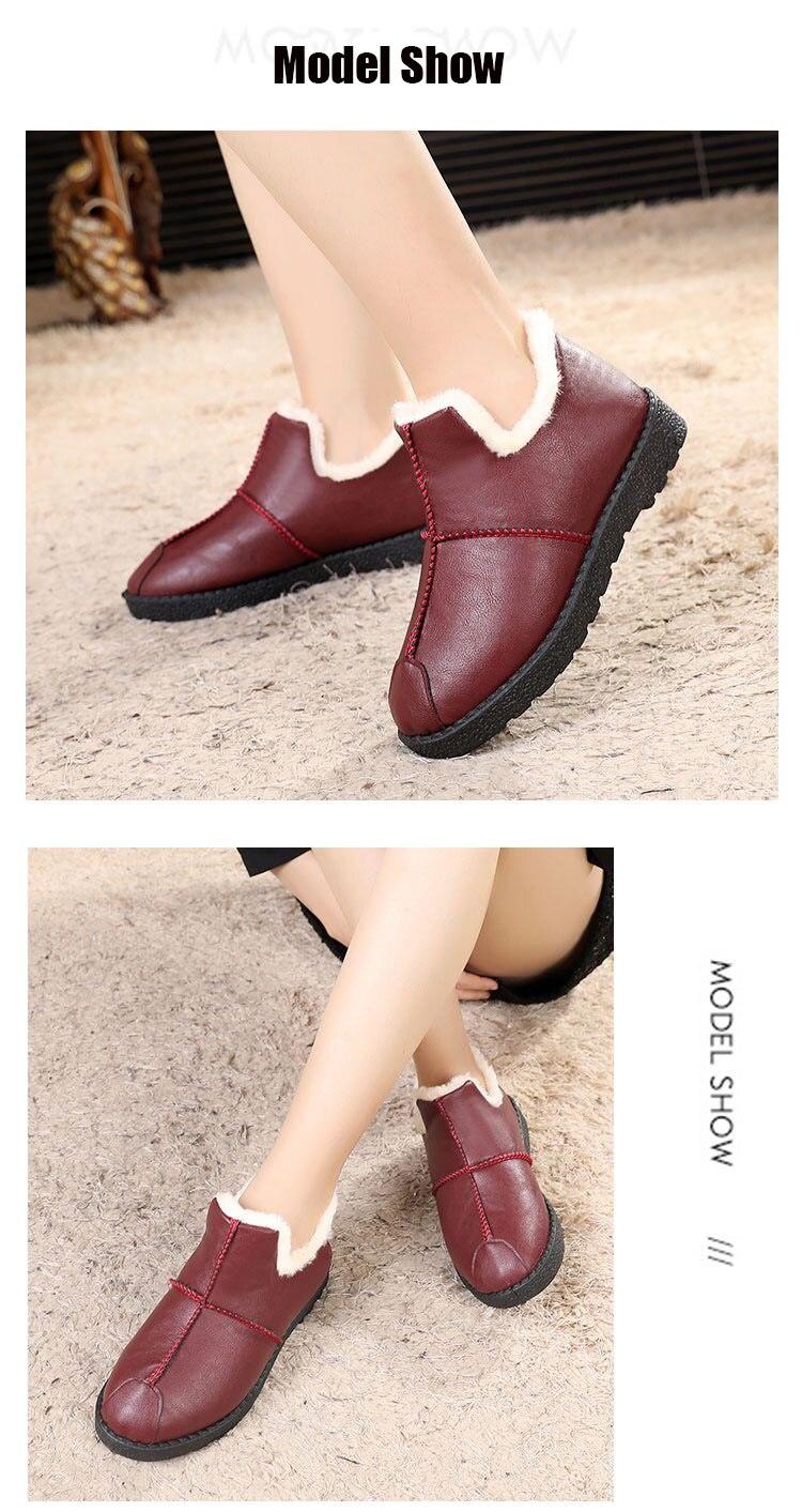 Chaussures d'hiver chaudes de luxe pour femmes Imperméables en peluche et cuir Chaussures en coton pour la maison Quotidien Antidérapantes Semelle souple Doublure en peluche Bottines fourrées chaudes à lacets Plateforme plate Élégantes Confortables Noires