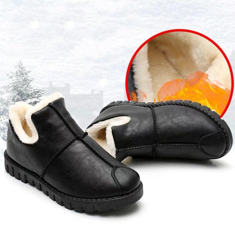 Chaussures d'hiver chaudes de luxe pour femmes Imperméables en peluche et cuir Chaussures en coton pour la maison Quotidien Antidérapantes Semelle souple Doublure en peluche Bottines fourrées chaudes à lacets Plateforme plate Élégantes Confortables Noires