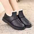 Chaussures d'hiver chaudes de luxe pour femmes Imperméables en peluche et cuir Chaussures en coton pour la maison Quotidien Antidérapantes Semelle souple Doublure en peluche Bottines fourrées chaudes à lacets Plateforme plate Élégantes Confortables Noires