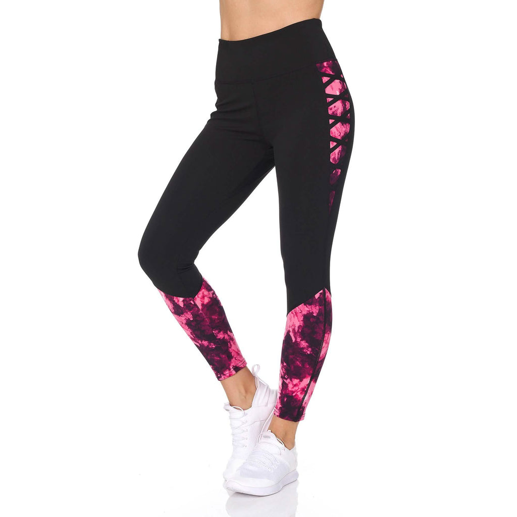 Legging marbré taille haute 7/8 avec détail de treillis pour femme
