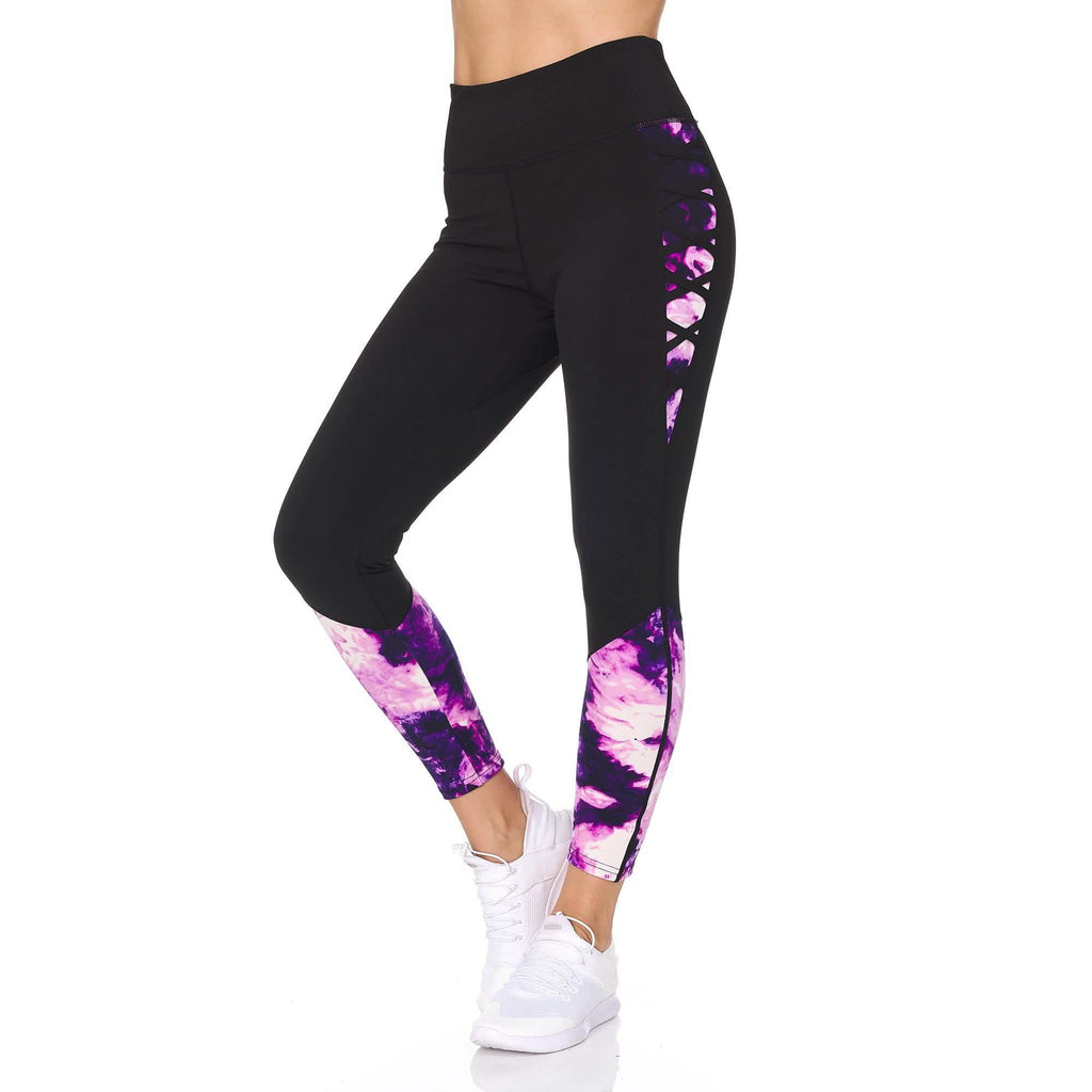 Legging marbré taille haute 7/8 avec détail de treillis pour femme