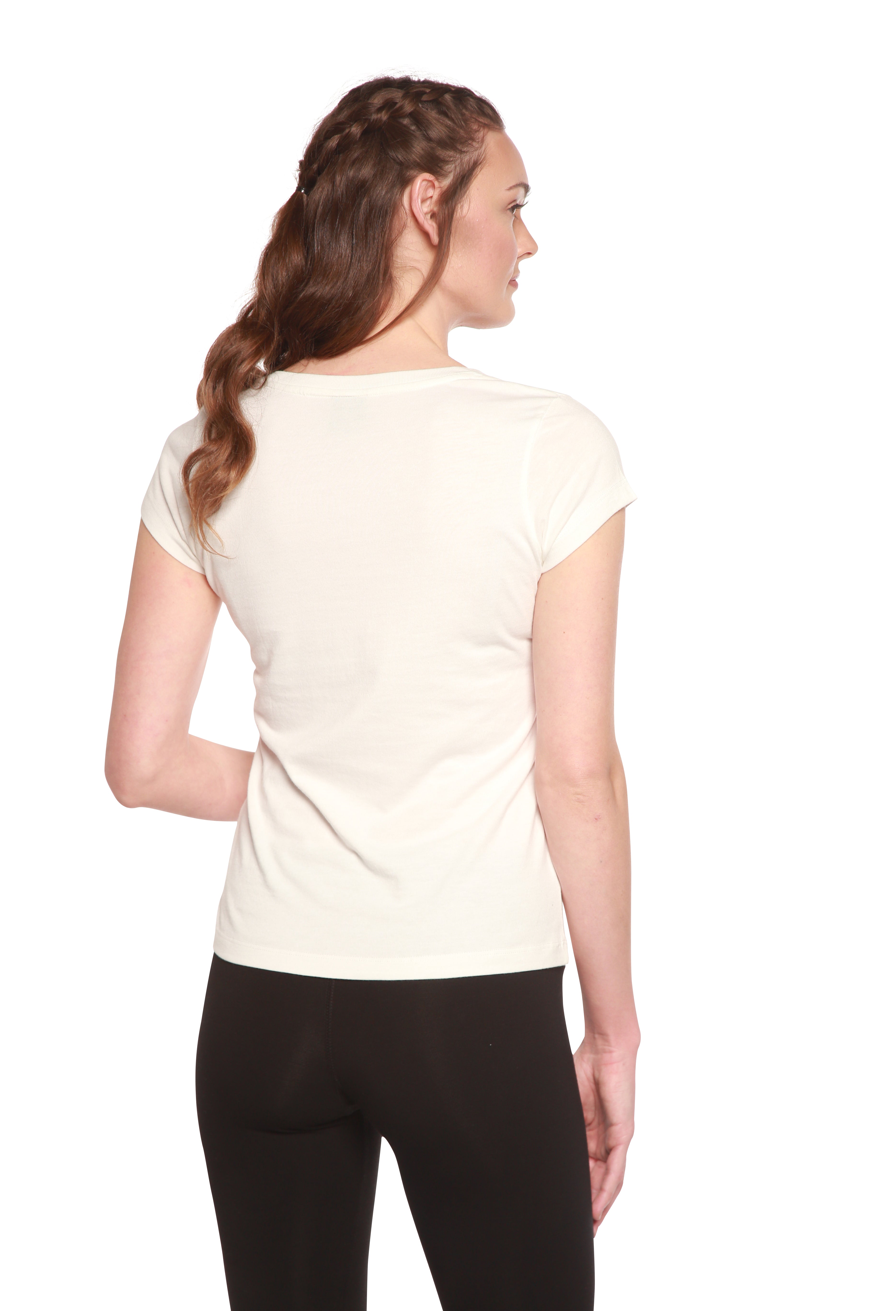 T-shirt à col en V et manches courtes en viscose de bambou/coton pour femme
